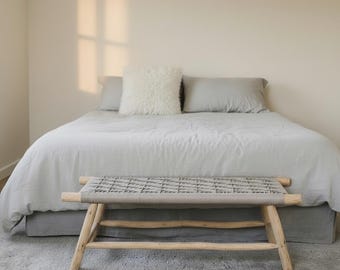 Banco de madeira natural, bancos de cama marroquinos, banco de rattan estilo boho