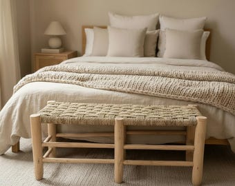 Banc tissé main, sièges en bois marocains, idées de bancs de patio