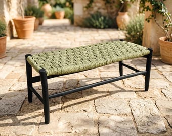 Banc tissé main, bancs de jardin en bois, banc ottoman