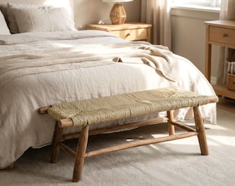 Banc tissé, banc en rotin bohème, bancs de lit naturel
