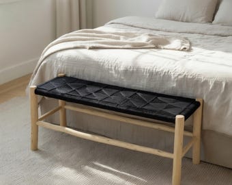 Banc en bois fait main, bancs de lit marocains, banc en rotin bohème