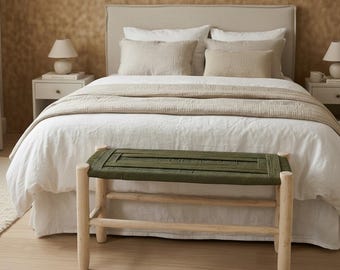 Boho Woven Bench, Living room Rattan Bench, Natural Bed Benches