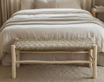 Banc tissé, banc en palmier bohème, bancs de lit naturels