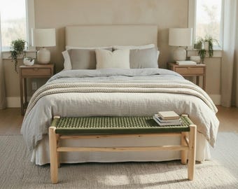 Banc tissé, banc en rotin bohème, bancs de lit naturel