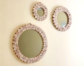 Lot de 3 miroirs ronds en bois, miroir mural bohème marocain