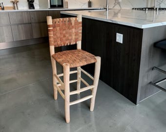 Tabourets de bar de cuisine en cuir, chaises hautes avec dossier, tabourets de comptoir marocains