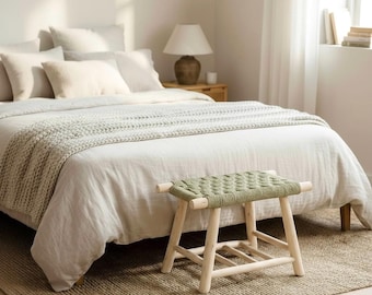 Banc naturel avec rangement, bancs de chambre bohèmes faits main, idées de sièges de terrasse