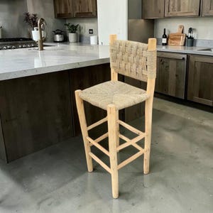 Wicker Kitchen Bar Stools, Height Chairs With Back, Handwoven Fabric