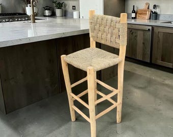 Tabourets de bar de cuisine en osier, chaises hautes avec dossier, tabourets de comptoir marocains
