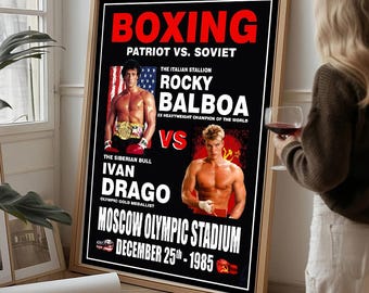 Rocky Poster | Vintage 80s Movie Art | Balboa vs Drago | Retro Boxing Match Print