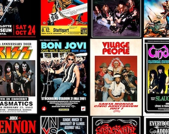 Rock & Metal Konzert Poster Set (65 Bilder) | 60 x 90 cm, 300 dpi, restaurierte Bilder | Metallica |  Kunterbunt | AC DC | Wandkunst | Digitaler Download