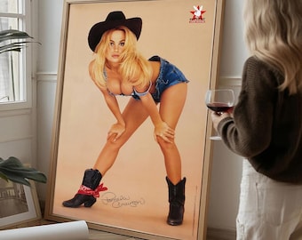 Vintage Anderson Pin Up Cowgirl Poster, 80s Retro Western Wall Art