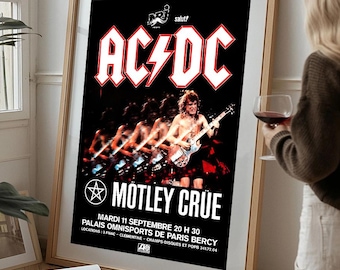 ACDC Poster | Motley Crüe Wall Art | Vintage Rock Concert Print