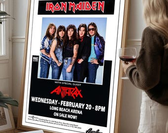 Iron Maiden & Anthrax Poster | Vintage 80s Heavy Metal Wall Art | Retro Rock Tour Print