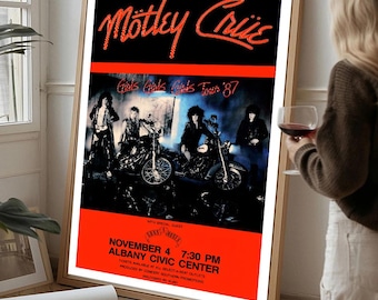 Mötley Crüe Girls Tour '87 Poster | Vintage 80s Glam Rock | Retro Arena Concert Wall Art | Classic Rock Band Print | Music Room Decor