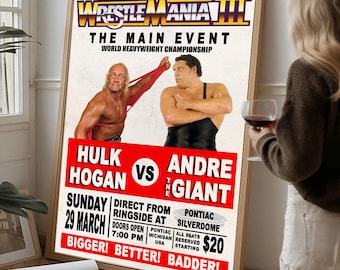Hogan vs Andre, Vintage Wrestling Legend wall art, Vintage Gym Poster