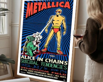 Metallica Poster | Vintage 90s Metal Gig Wall Art | Retro Band Tour Print
