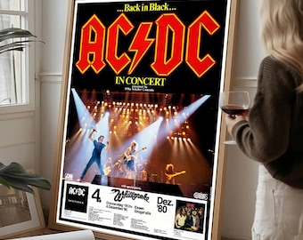 AC/DC Poster | Back in Black Rock Wall Art | Retro Live Band Print