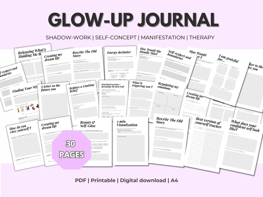 Glow up Shadow Work Journal Printable, Self Love Healing Workbook for ...