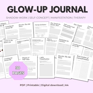 Peut inclure: Un journal numérique Glow-Up de 30 pages, conçu pour l'introspection et le développement personnel. Le journal comprend des invites pour le travail de l'ombre, le concept de soi, la manifestation et la thérapie. Les pages sont au format A4 et disponibles en PDF.