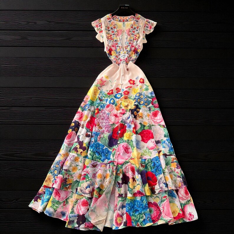 Floral Maxi Dress Women Spring Summer Wedding Guest Gown | Colorful ...