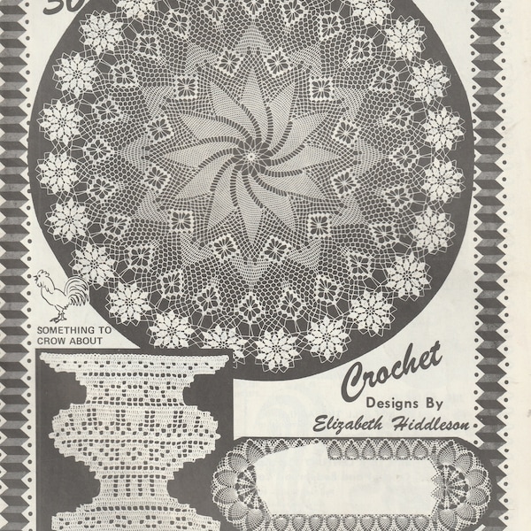 Vintage Crochet Book - Designs by Elizabeth Hiddleson - Vol. 30 - Crochet Doily- TV/Dresser Scarf - Illustrated.- PDF