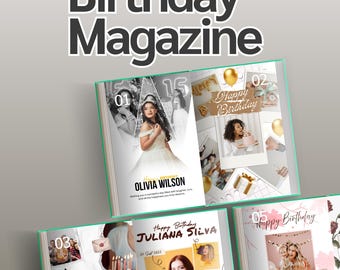 Printable Custom Birthday Magazine Template – Editable Canva Layout for Friends, Family & Birthday Memories