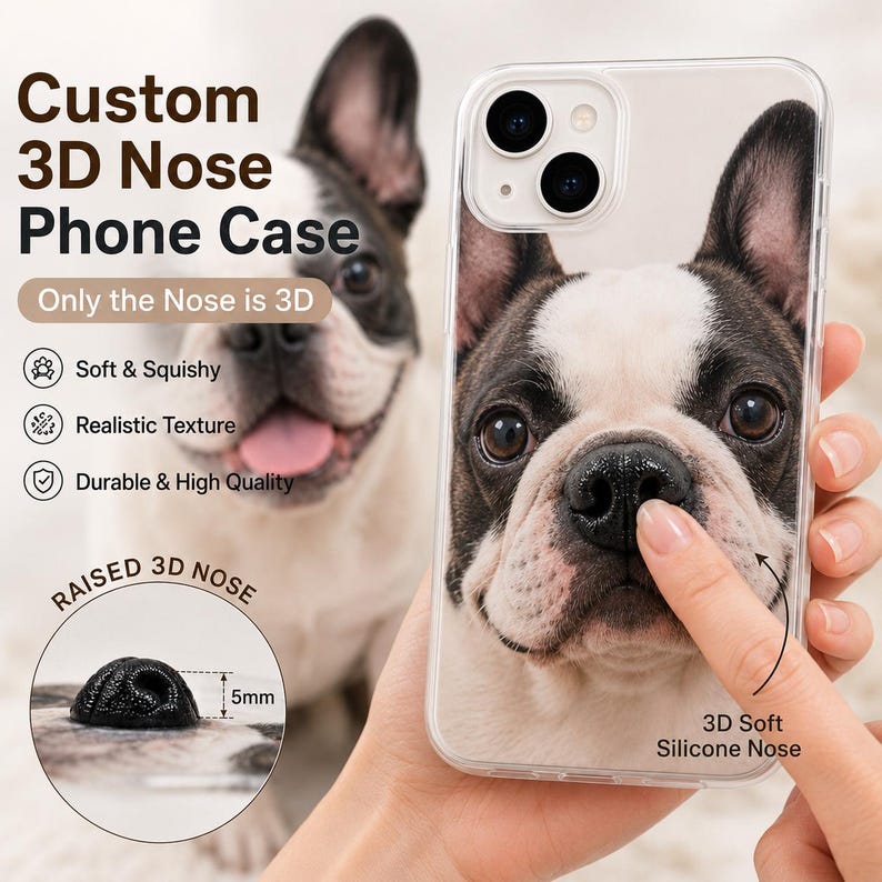 Custom Pet Phone Case, 3D Soft Nose Dog Cat Portrait Cover Gift image 4