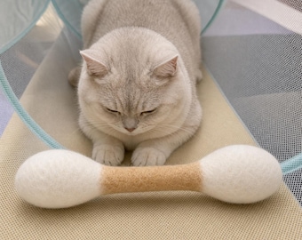 Giant Q-Tip Cat Toy, Handmade Wool Kicker Stick, Catnip Chew Toy