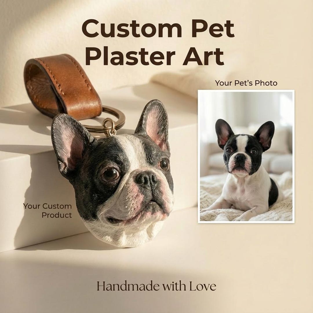 Plaster Keychains Custom Plaster Pet Keychain, 3D Sculpted Portrait, Personalized Dog Cat ...