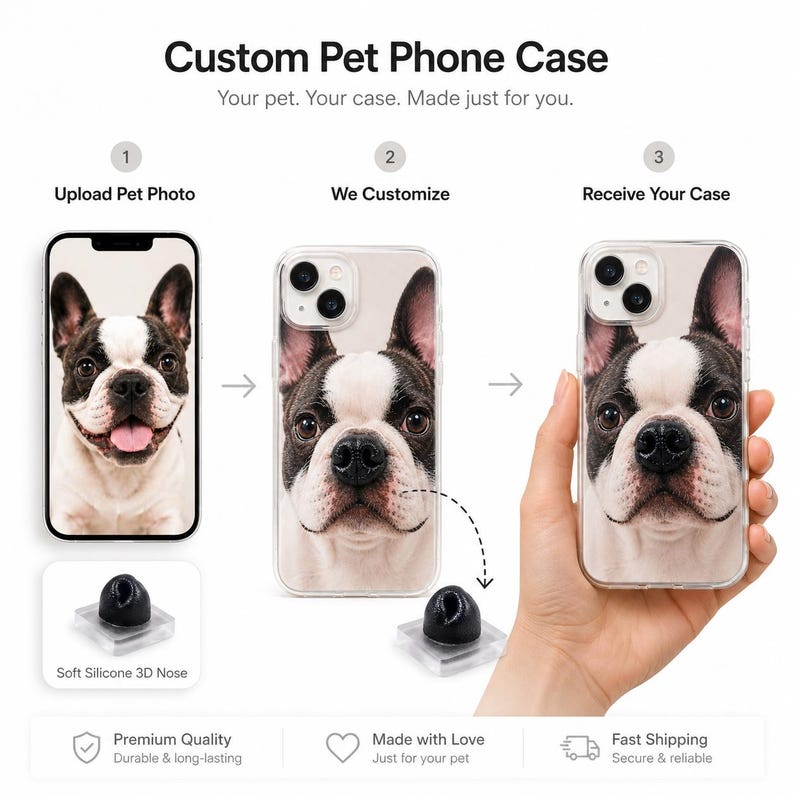 Custom Pet Phone Case, 3D Soft Nose Dog Cat Portrait Cover Gift image 5