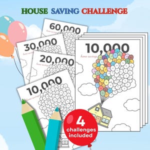 Pakiet Balloon Home Savings Challenge | Oszczędzaj 60 tys., 30 tys., 20 tys., 10 tys. | Śledzenie wydatków na dom i remont | Plik PDF do druku | A4