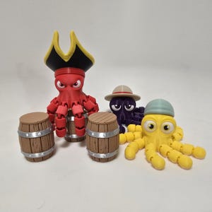Beweglicher Oktopus mit Hut – lustige 3D Druck Figur – flexibler Kraken – Schreibtisch Deko – Geschenkidee für Kinder & Erwachsene