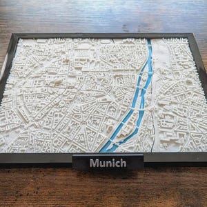 Munich Germany 3D Miniature – Topographic City Map – Architecture & Skyline Design – 3D Printed Wall or Table Decoration