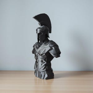 Low Poly Spartaner Büste – moderne Krieger Skulptur – Spartan Warrior Statue – 3D Druck Deko – Gaming & Büro Dekoration