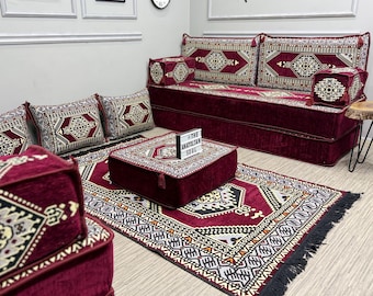 Luxury Boho Modular Seating with Ottoman, Handmade Turkish Kilim Sofa Set,  Corner Cozy Couch