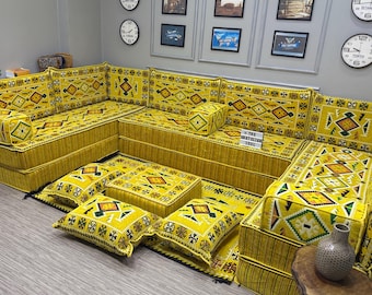 U Shape Bohemian Living Room Decor, Majlis Lounge Furniture, Anatolian Floor Seating Set 16''