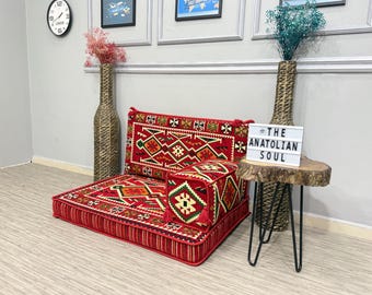 Conjunto de sofás de una sola planta; sofá moderno rojo para espacios pequeños, cojines de meditación, sofá esquinero de café.