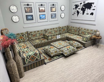 Turkish Floor Sofas Seating Set, Ethnic Room Style, Anatolian Kilim Sofa & Floor Cushions