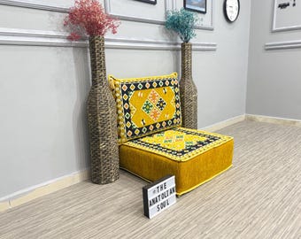 Yellow Floor Seating for Small Spaces Sofa; Back Support Pillow & Cushion, Living Room Decor