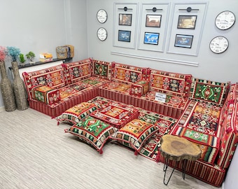 Middle Eastern Cozy Couch, Traditional Turkish Floor Seating Set, Oriental Majlis Sofa, Arabic Cushions