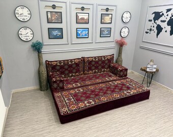Burgundy Bohemian Floor Seating Corner; Movie Watching Lounge Cushion, Meditation&Reading Nook Seating