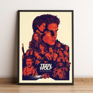May include: A framed poster featuring a stylized illustration of the Teen Wolf cast. The artwork is predominantly orange and blue, with the title "Teen Wolf Remember" and the MTV logo. The poster includes a vintage car and various character portraits.