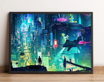 Cyberpunk Night City Poster, Cyberpunk Wall Art, Wall Decor, Canvas Print #2