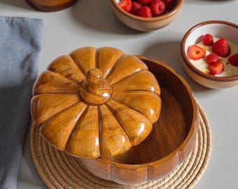 Handmade Acacia Wood Pumpkin Box | Christmas Centerpiece