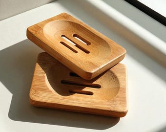 Acacia Wood Soap Dish Set | Bathroom Kitchen Organizer