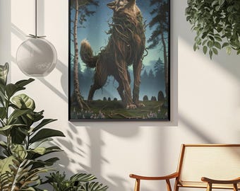Surreal Wolf Forest Guardian instant download – Mythical Nature Art