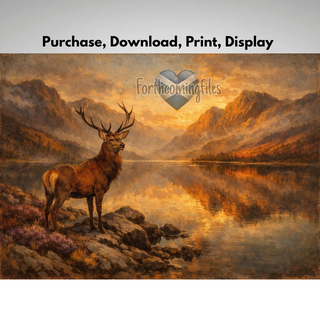 Vintage Stag Art | Majestic Deer by Mountain Lake Oil Painting ...