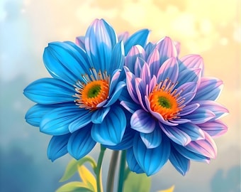 Indigo madeliefje bloemenprints | Botanische muurkunst (digitale download)