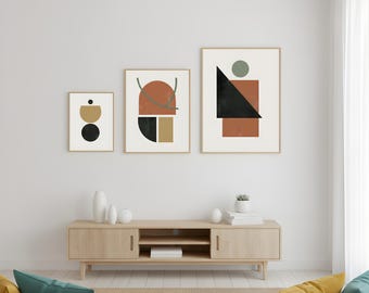 Moderne prenten uit het midden van de eeuw, abstracte geometrische set (digitale download)